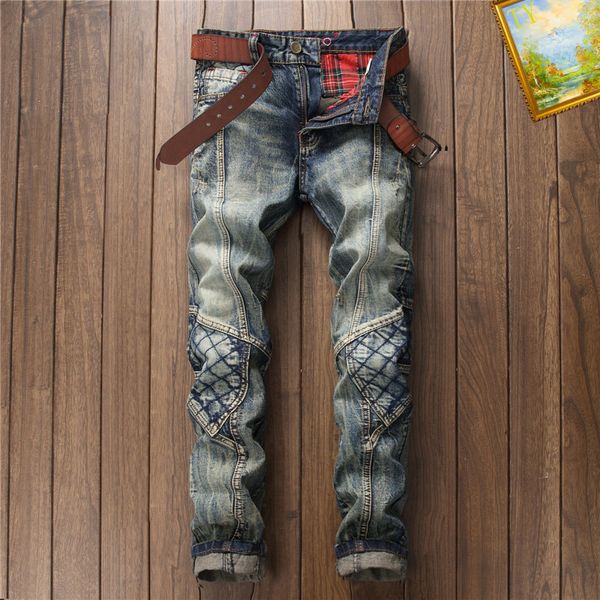 Lila Jeans für Herren, Luxus-Jeans, Designer-Jeans, gestapelte Hose, Biker-Stickerei, zerrissen für den Trend, Jeans für Herren, Tränen, europäische Jeans, Herren-Hosen für Herren #876