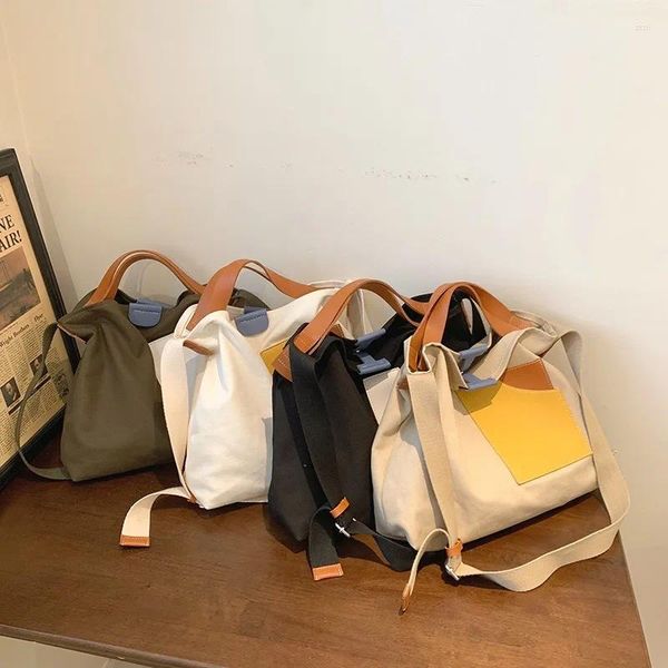 Borse a tracolla Borsa tote in tela con giunture alla moda coreana per le donne Borsa da viaggio femminile di design casual da spiaggia di grande capacità