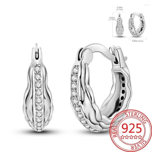 Çember Küpe Geometrik Çizgiler 925 STERLING Gümüş Romantik Dalga Kristal Kadın Butik Takı Hediyesi Aksesuarlar