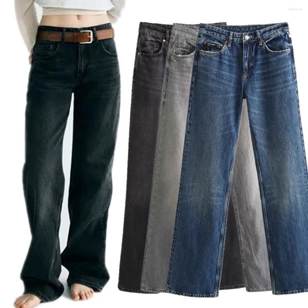 Jeans da donna appassiti americani retrò multicolori mamma fidanzato stile High Street larghi dritti per le donne