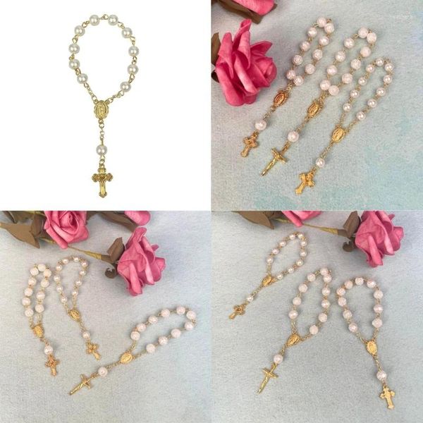 Link Pulseiras Batismo Favor Mini Rosários Pulseira Com Rosário Acrílico Beads Batizado Para Primeira Comunhão Chuveiro de Bebê