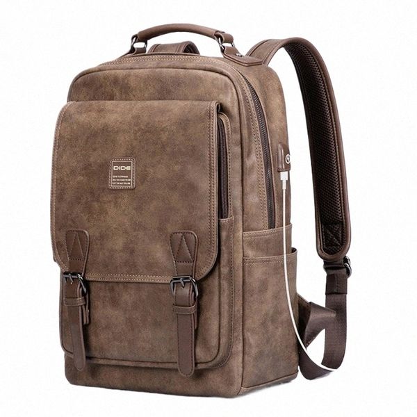 Dide USB-Ladeanschluss Laptop-Rucksack Männer Mochila Vintage Casual Reiserucksack Tasche Männlich Preppy Schultasche wasserdicht 15 Zoll Y1E1 #