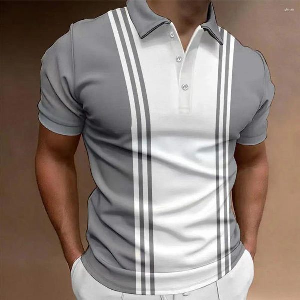 Herren-T-Shirts, Herren-Business-Top, schmale Passform, gestreiftes Sommerhemd mit kontrastfarbenen Knöpfen, Umlegekragen, Übergröße, weich, atmungsaktiv