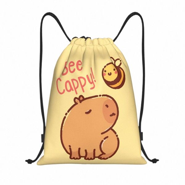 Bonito Capivara Mochila Sacos de Cordão Sports Gym Bag Resistente à Água Kawaii Bee String Sackpack para Correr A5Go #