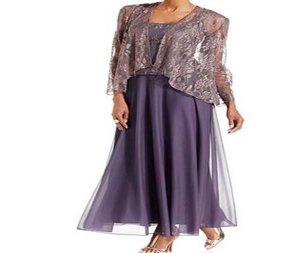 Vestido de lavanda para mãe da noiva, comprimento do tornozelo, com jaqueta, renda, chiffon, gola quadrada, elegante, vestido de casamento, ocasião especial3429904