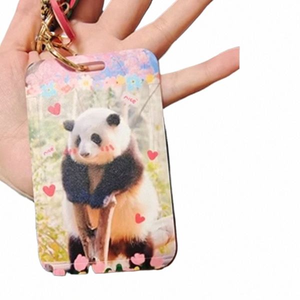 Porta carte d'identità portatile Panda Huahua Porta carte d'identità in plastica Portamonete piccolo Mobile Phe Adesivo posteriore Manica Y1Sx #