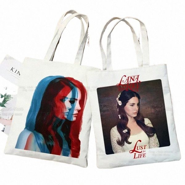 Lana Del Rey Singer Fãs Mulheres Bolsa de ombro de lona Bolsa de lona Eco Just for Life Shop Bag de lona Bolsa de uso diário W72v #