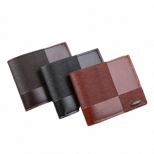 Neue PU-Leder-Männer-Mappen-Kurz-Multi-Card-Münzen-Geldbörse Fi Casual Wallet Männliche Jugend Thin Horizontal Soft Wallet Kein Reißverschluss a5qF #