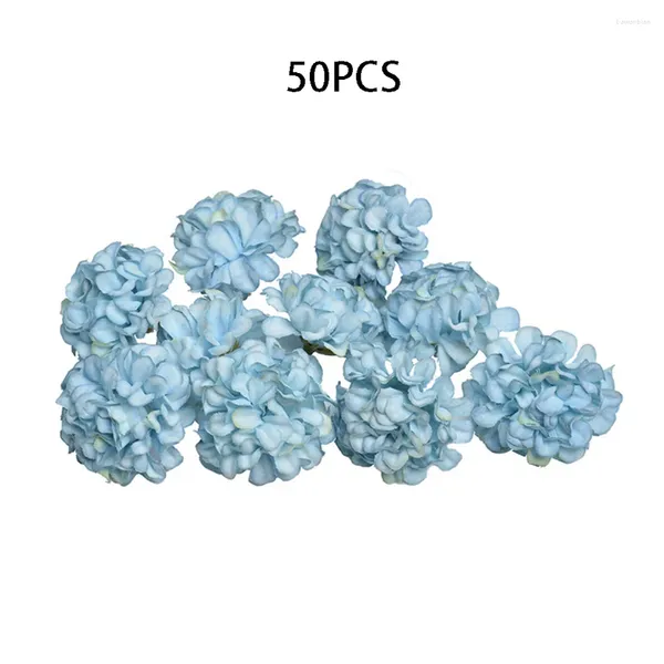 Flores decorativas 50pcs Artificial Silk Flor Flor Head Hydrangea Decoração de festa de casamento Craft Diy para meninas Decora de acessórios para cabelos