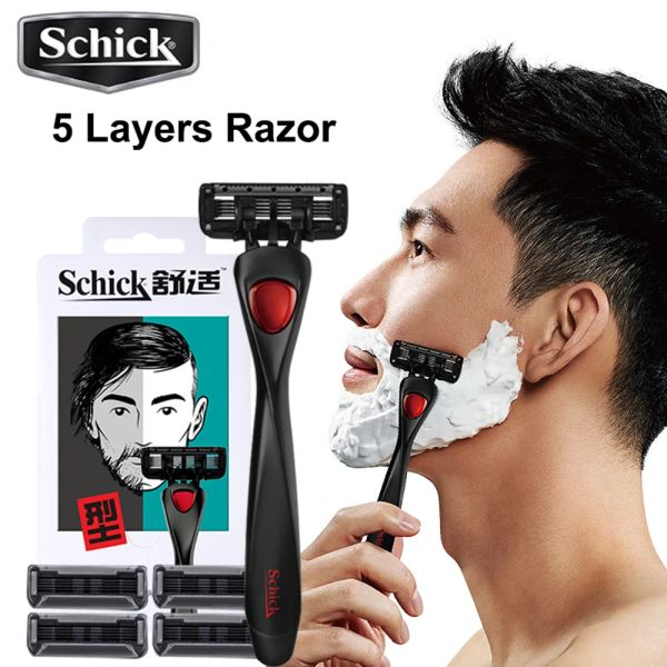 Razor Schick 5 camadas manuais lâminas de barbear homens barba barba barba barba barba barba barba barbear lavaível suporte de metal de metal