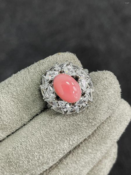 Cluster-Ringe, 925er-Silber vergoldeter Ring mit hohem Kohlenstoffgehalt, Diamant-Muschelperlen/Vogelnest-Wassertropfen, umgeben von natürlichem Rouge