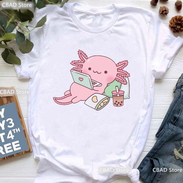 Chubby Axolotl gode della maglietta con stampa da tè a bolle ragazze carine Koala Bear/Guinea Pig Women Women Harajuku Kawaii T-Shirt