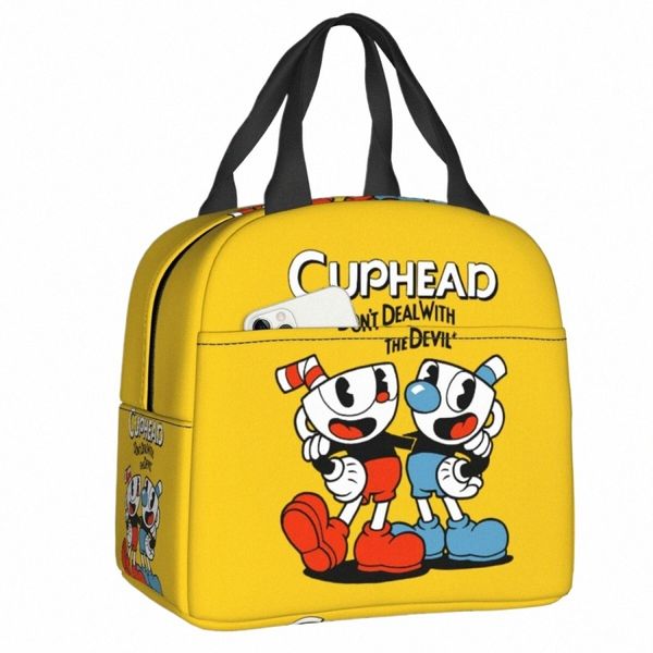 Jogo quente Cuphead Mugman Lunch Bag para a escola de trabalho Waterproof Cooler Thermal Isolated Lunch Box Mulheres Kids Food Tote Bags Z9ee #