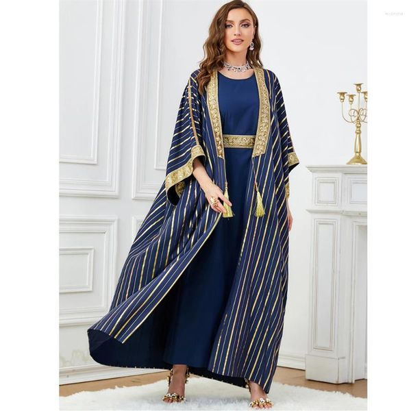 Ethnische Kleidung Dubai Muslimische Frauen Kimono Cardigan Gürtel Abaya Zweiteiliges Set Islamische Jalabiya Eid Ramadan Afrikanisches Kleid Bescheidener Kaftan