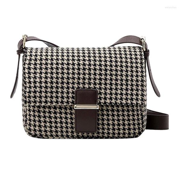 Bolsa nicho houndstooth padrão retro estudante all-match pano de lã feminino ombro diagonal axilas bolsa