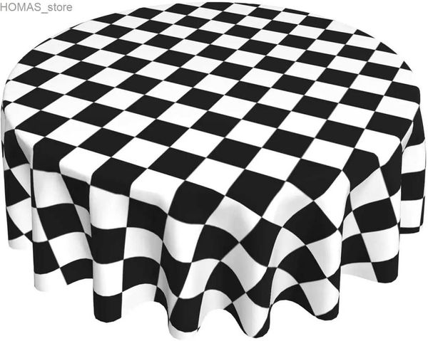 Pano de mesa preto branco corrida padrão xadrez toalha de mesa redonda estilo simples capa de mesa circular decorativa para jantar feriado de casamento y240401