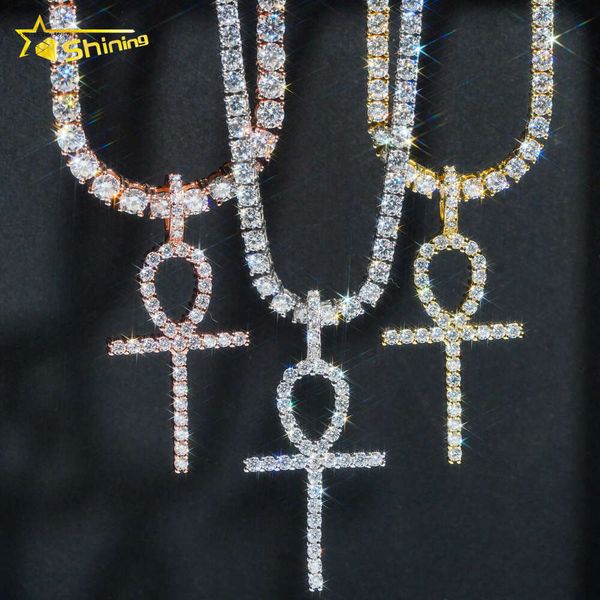 Atacado joias finas ankh cruz design 10k ouro real laboratório cultivado diamante pingentes hip hop pingente gelado