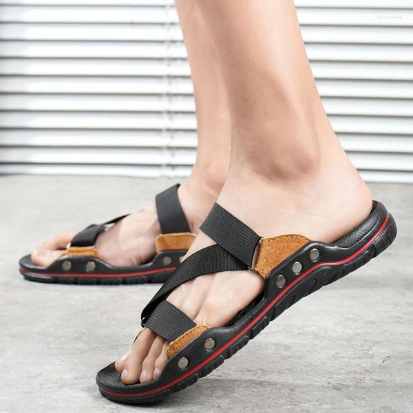 Hausschuhe Plus Größe männer Offene spitze 2024 Outdoor Sommer Casual Strand Schuhe Für Männer Weiche Sohle Slip Op Flache rutschen