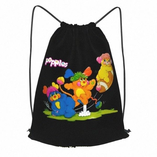 Popples 80er-Jahre-Carto-Rucksack mit Kordelzug, niedlich, tragbar, 3D-Druck, für Schule, Sporttasche, Sporttasche, n8xI #