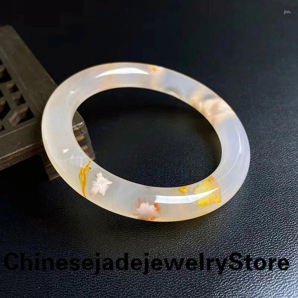 Bangle China Puro Natural Cereja Ágata Flutuante Flor Jade Rodada Bar Bangles Pulseira Para Mulheres Jóias Acessórios de Moda