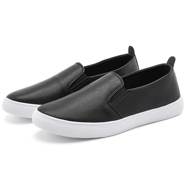 HBP Sem Marca China Fábrica Atacado Moda Feminina Preto Casual Na Moda Leve Caminhada Sapatos de Couro Pu Deslizamento em Sapatos de Caminhada Plana