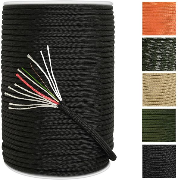 Paracord 550 Paracord Spool Cord 330ft 12 Fili Fire Cord Corda da pesca in metallo per campeggio Corda Firewire Bracciale tattico esterno Multi