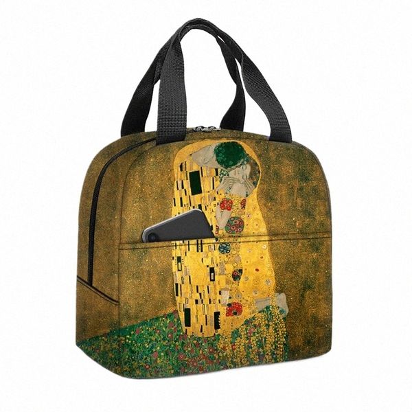 Ölgemälde von Claude Met Print Lunchpaket Kuss von Gustav Klimt Picknicktaschen Van Gogh Sternennacht Lunchbox Lebensmittelaufbewahrungsbeutel C6VO #