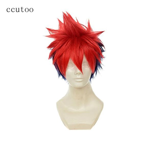 Парики ccutoo 12 дюймов, мужские короткие лохматые многослойные красные, синие смешанные синтетические волосы Food Wars: Shokugeki no Soma Yukihira Souma, парик для косплея