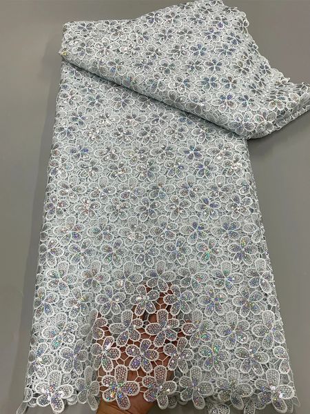 Новейшая нигерийская гипюровая кружевная ткань высокого качества, Африканская водная кружевная ткань с блестками для женщин, шитье свадебного платья 240326
