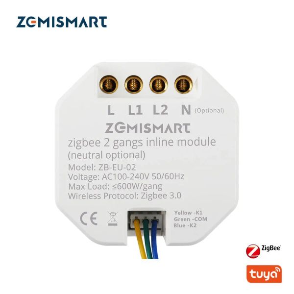 Steuern Sie Zemismart Tuya Zigbee Inline-Modulschalter APP-Fernbedienung Mini-Lichtschalter 2 Gangs 2-Wege-Neutral Optional Alexa Google Home