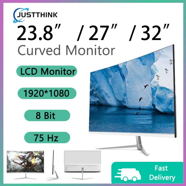 Monitor de PC curvo de 23,8 polegadas 1080p 75Hz PC Screen LCD Screen QHD Monitora a tela do computador LED 1920*1080 HDMI DP