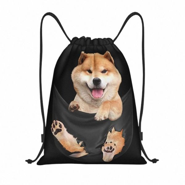 Shiba Inu Filhote de Cachorro Dentro de Bolso Falso Cordão Mochila Sacos Homens Mulheres Leve Japão Dog Gym Sports Sackpack Sacks Viajando O7JA #