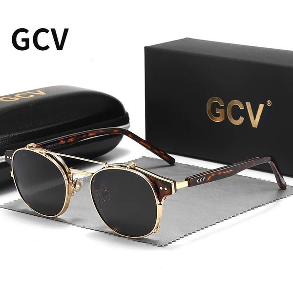 Gcv dupla camada lente removível óculos de sol o blu-ray óculos acetato gótico retro steampunk polarizado masculino feminino óculos de sol 240327