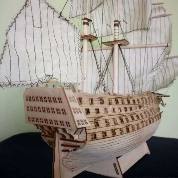 52 cm de comprimento DIY madeira montada vitória Royal Navy navio veleiro modelo barco decoração brinquedos para crianças antigo navio à vela modelo 240319