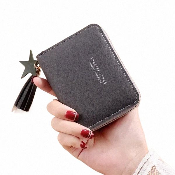 Frauen Kleine Brieftasche Damen Mini Quaste Brieftasche Nette Mädchen Kurze Zipper Koreanische Pu Leder Geldbörse Weibliche Hand Geldbörse X8US #