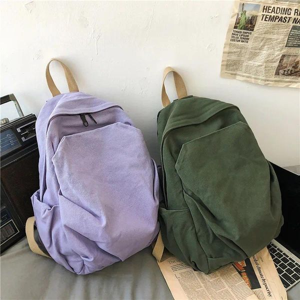 Mochila 2024 moda cor sólida estilo japonês mochila estudantes do ensino médio grande capacidade