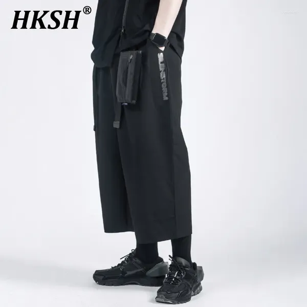 Erkek pantolon hksh tide koyu gevşek kesim gündelik çin-şık fonksiyonel taktik pantolon düz geniş bacak capris techwear hk0328