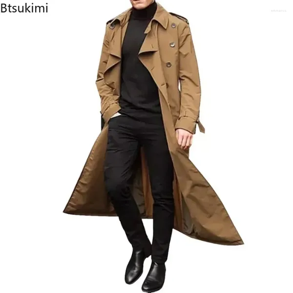 Trench da uomo 2024 giacca lunga moda elegante uomo frangivento soprabito tendenza streetwear maschile business casual sottile