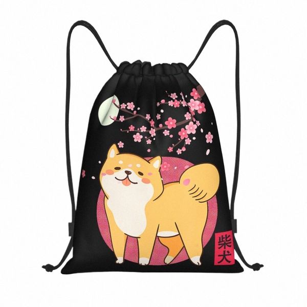 Shiba Inu Cordão Mochila Sports Gym Bag para Mulheres Homens Dog Of Japan Cherry Blossom Mo Kanji Training Sackpack Q1av #