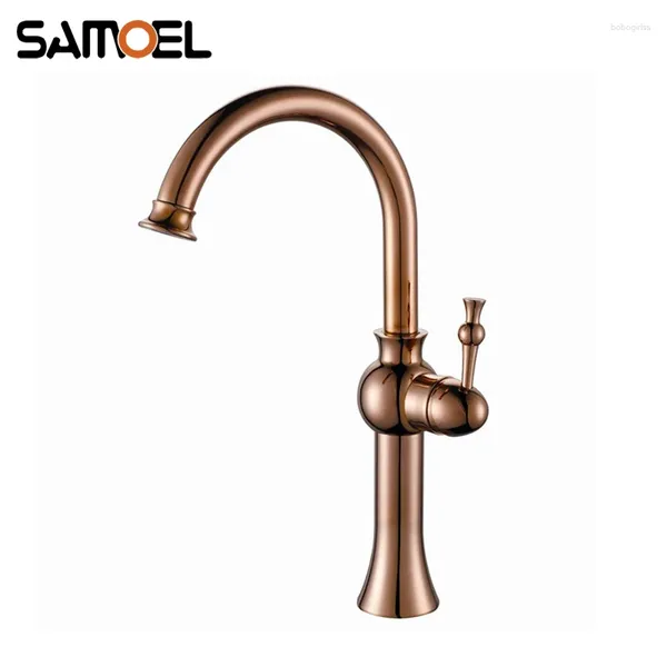 Rubinetti per lavandino del bagno Miscelatore in oro rosa di buona qualità Rubinetto dorato monoforo Elegante doccia per lavabo Rubinetto per acqua RS350