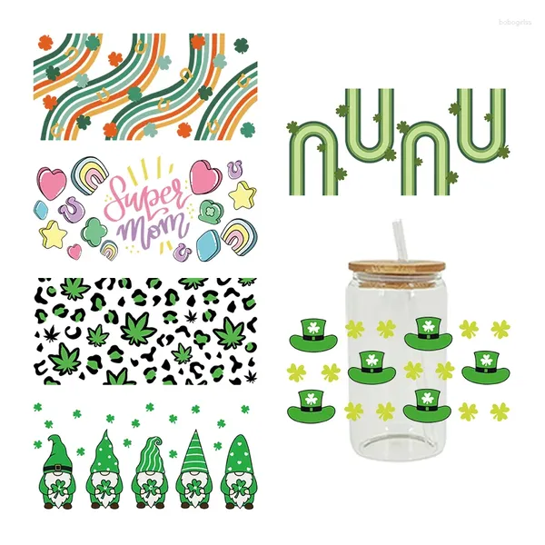 Adesivos de janela UV DTF Transferência Adesivo St Patrick para os 16oz Libbey Óculos Envolve Garrafas Copo Pode DIY Decalques Personalizados À Prova D 'Água D8323