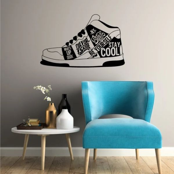 Adesivos de vinil adesivo de parede tênis adesivo de parede menino adolescente quarto decoração adesivo mural loja de sapatos parede moda decoração adesivo kt37