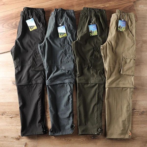 Herrenhose, Retro-Stil, lässig, abnehmbare Cargo-Hose, Shorts, 2024, modisch, einfarbig, leicht, schnell trocknend, trendiges Pendeln