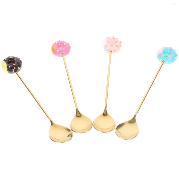 Cucchiai 4 pezzi cucchiaio da caffè cucchiaio in acciaio inossidabile ciambella macaron dessert set per bambini 4 pezzi per gelato al cioccolato torta portatile bambino