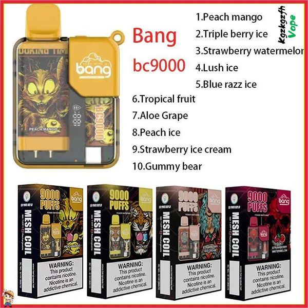 Autentica scatola bang BC 9000 Sbuffi monouso Vape bang box Sigarette elettroniche ricaricabili Bobina a rete 9K Luci RGB 12 gusti 14 ml E-liquid in magazzino