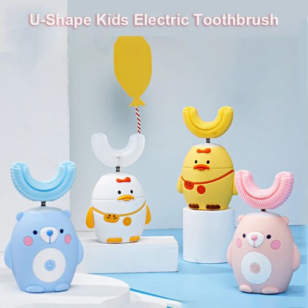 Spazzolino da denti Cartoon Kids Spazzolino elettrico USB ricaricabile con setole morbide Spazzolino a forma di U Spazzolino da denti per uso domestico con vibrazione sonica