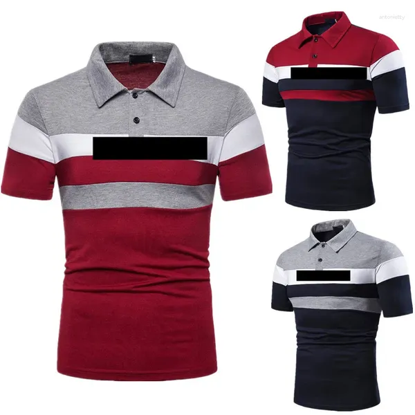 Herren-Polohemd, modisches Patchwork-POLO-Shirt, lässiges, kurzärmeliges, mehrfarbiges Revers-T-Shirt