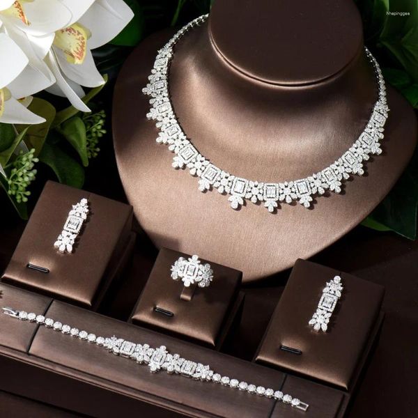 Collana orecchini set HIBRIDE europeo CZ pavimentato 4 pezzi donne matrimonio e orecchini accessori gioielli da sposa per abiti da festa Bijoux N-864