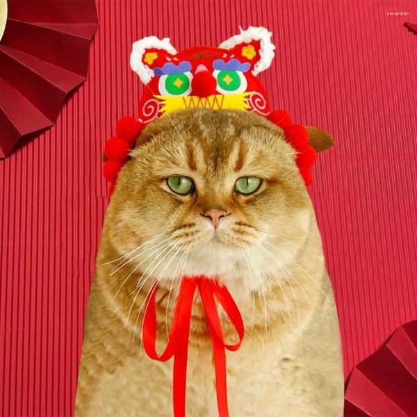 Abbigliamento per cani Cappello per animali domestici con lacci Copricapo festivo del drago cinese per cani e gatti Costume regolabile per la celebrazione dell'anno di design