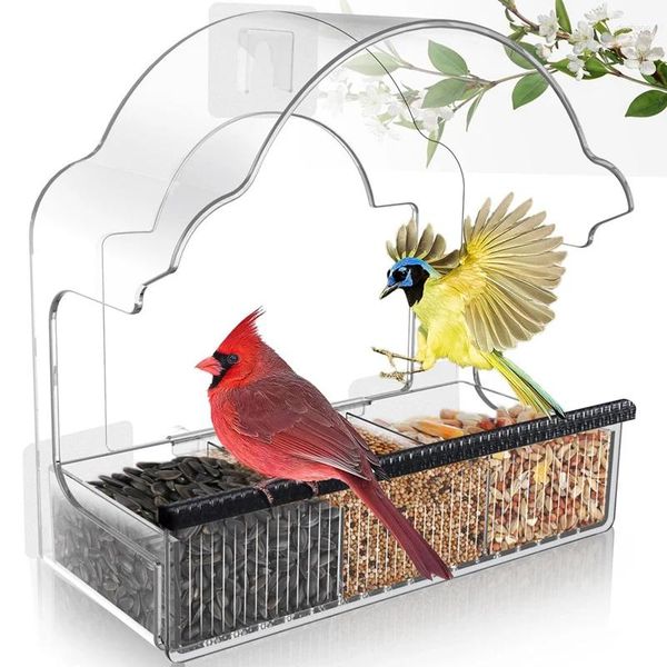 Outros suprimentos de pássaros BMBY-Alimentadores de janela para alimentador de janela transparente externa com 3 folhas adesivas fortes Casa acrílica transparente